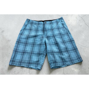 Volcom Surf & Turf 4 Way Stretch Hybrid Short Men's Sz 33 Blue Plaid 10" Inseam